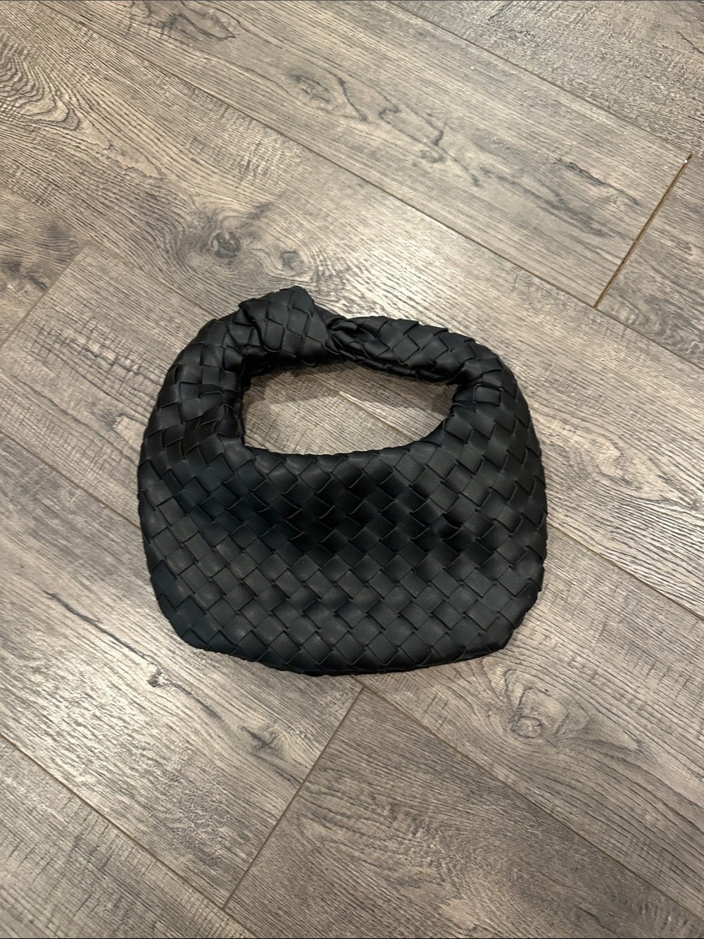 Urban Expressions Black Woven Shoulder Bag with Gold Logo